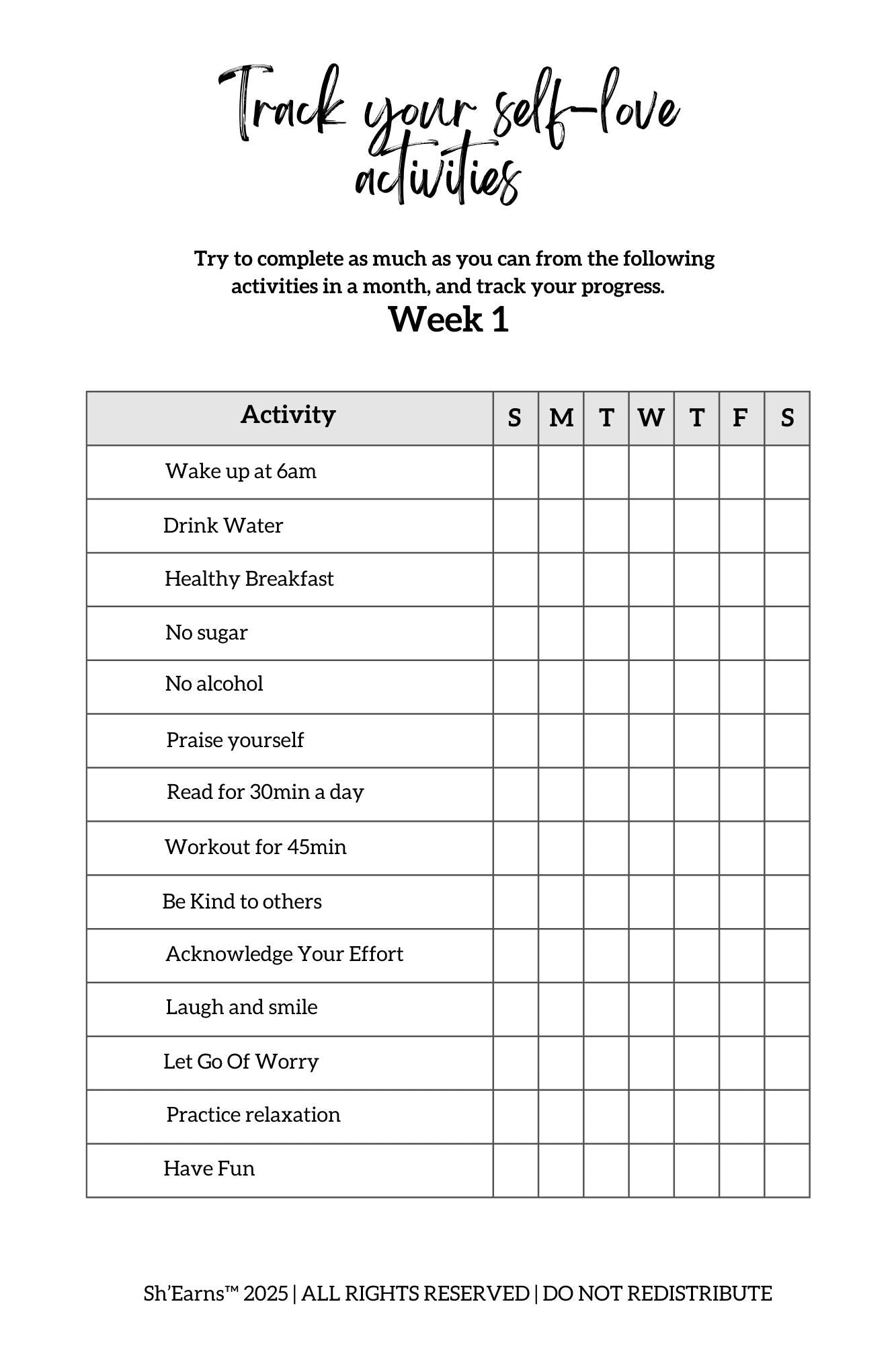 Self love workbook